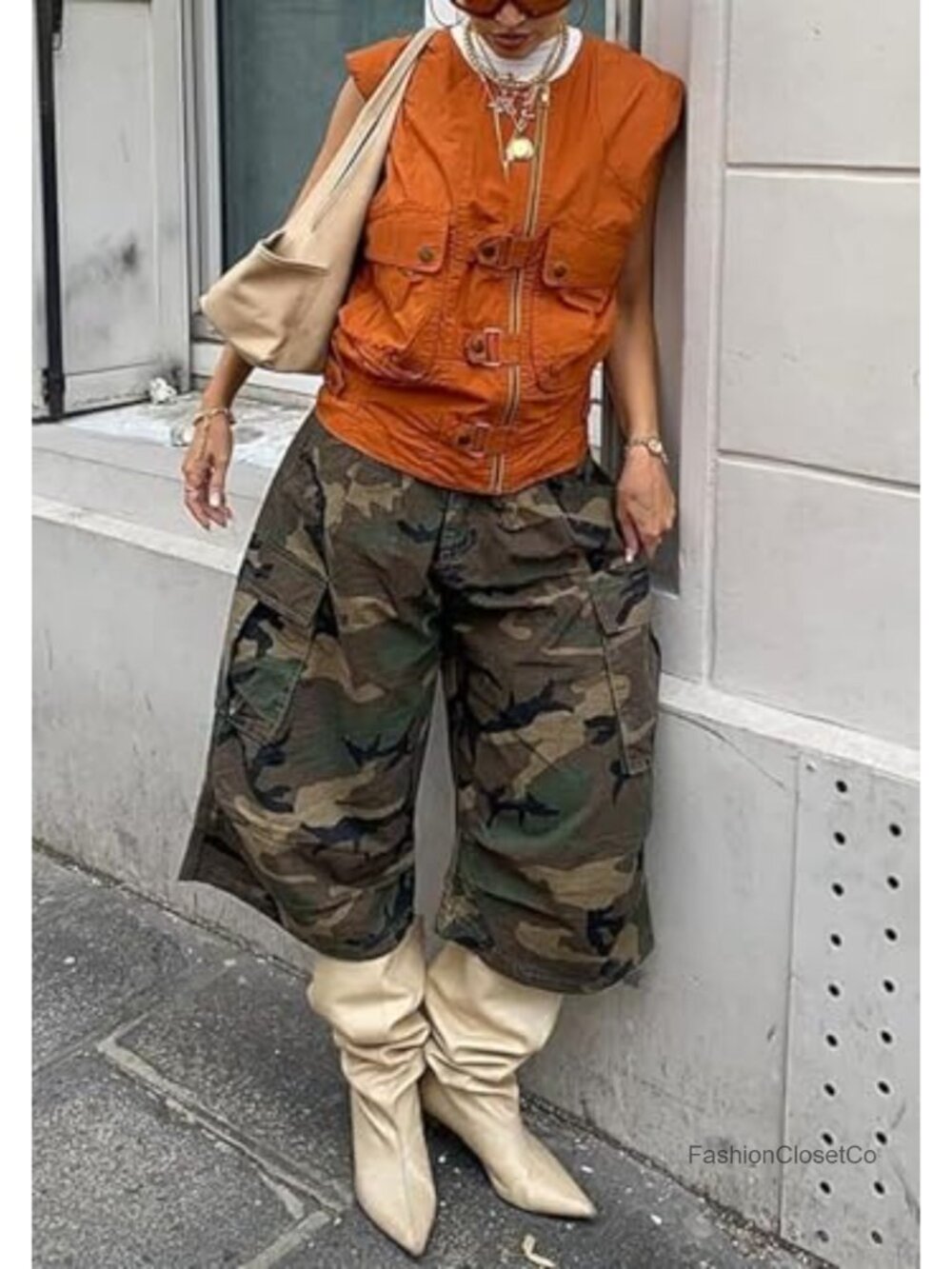 Women's High Waisted Wide Leg Camo Pants Baggy Y2K Army Fatigue Cropped Palazzo - Picture 3 of 6